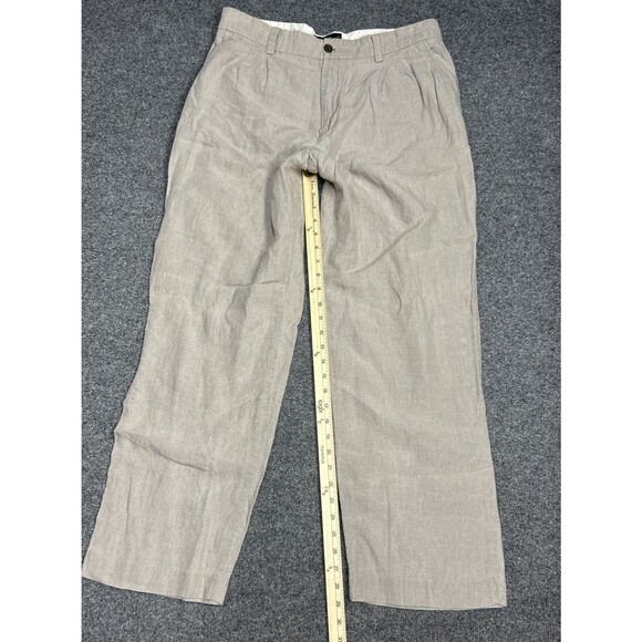 Eddie Bauer Linen Pants Men's Size 35x32 Beige Khaki Pleated Dress Slacks - Picture 6 of 8